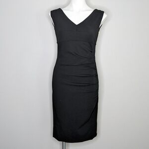 Escada black gold ruched side bodycon sheath dress M